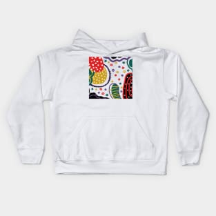 Abstract  pattern figure depicting nature, trees, mountains, sun, moon and rain. Kids Hoodie